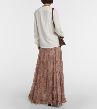 Etro Leaf-embroidered Silk Blouse In White