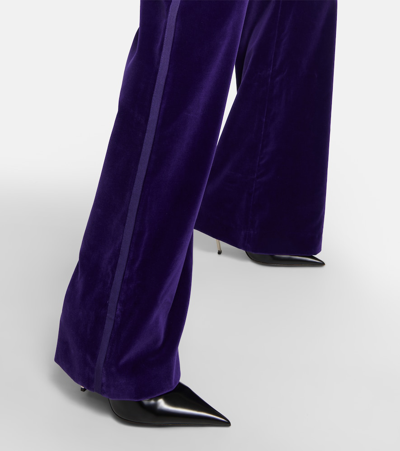 Shop Costarellos Barine Cotton Velvet Wide-leg Pants In Purple
