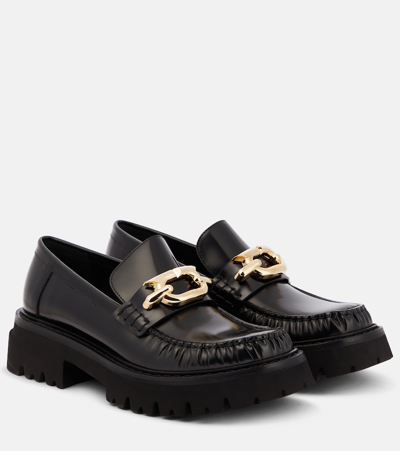 Shop Ferragamo Embellished Leather Loafers In Black