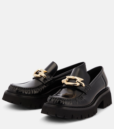 Shop Ferragamo Embellished Leather Loafers In Black