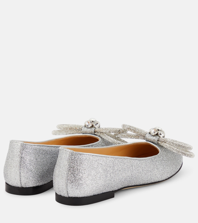 Shop Mach & Mach Double Bow Embellished Ballet Flats In Silver