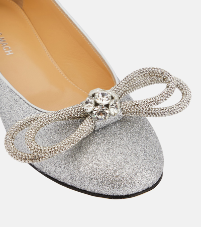 Shop Mach & Mach Double Bow Embellished Ballet Flats In Silver