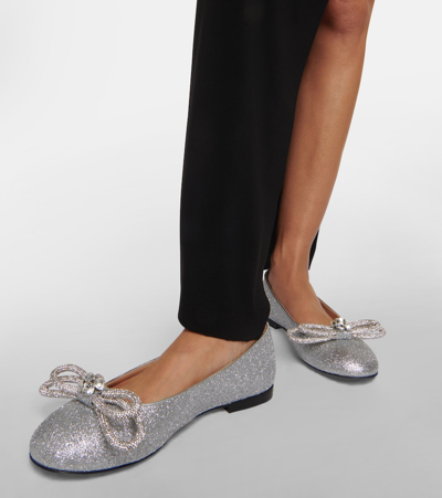 Shop Mach & Mach Double Bow Embellished Ballet Flats In Silver