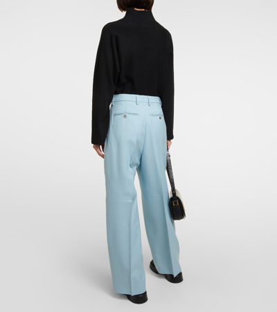 Ami Alexandre Mattiussi High-rise Wide-leg Wool Pants In Blue