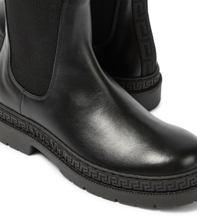 Shop Versace Logo-jacquard Leather Ankle Boots In Black
