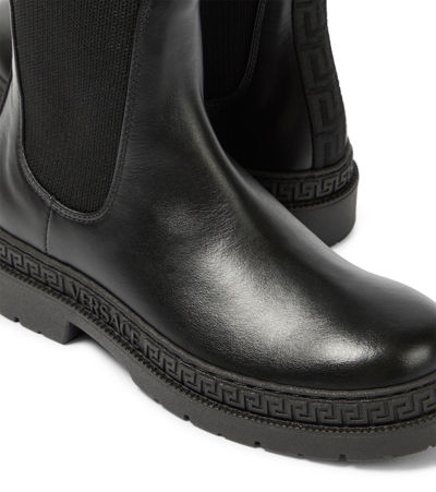 Versace Logo-jacquard Leather Ankle Boots In Black