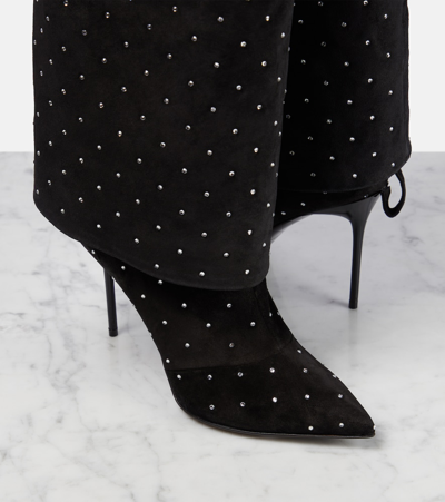 Shop Balmain Ariel Embellished Knee-high Suede Boots In Black