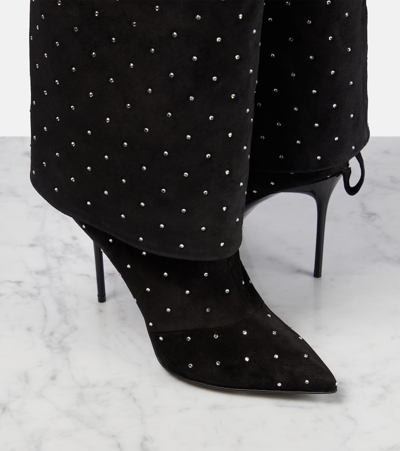 Balmain Suede Ariel Boots With Rhinestoned Detail In Black