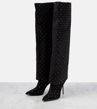 Balmain Suede Ariel Boots With Rhinestoned Detail In Black
