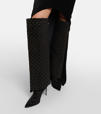 Shop Balmain Ariel Embellished Knee-high Suede Boots In Black