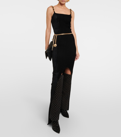 Balmain Suede Ariel Boots With Rhinestoned Detail In Black