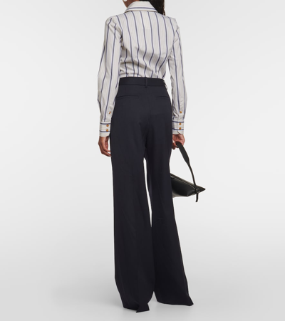 Shop Nili Lotan Flavie Virgin Wool Wide-leg Pants In Blue