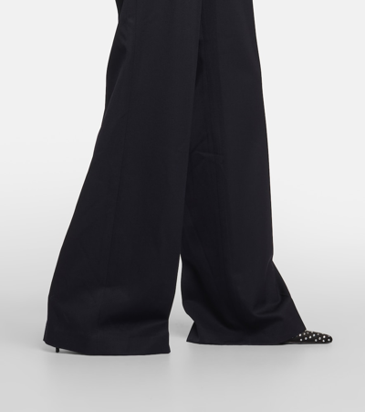 Shop Nili Lotan Flavie Virgin Wool Wide-leg Pants In Blue