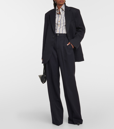 Nili Lotan Flavie Virgin Wool Wide-leg Pants In Blue