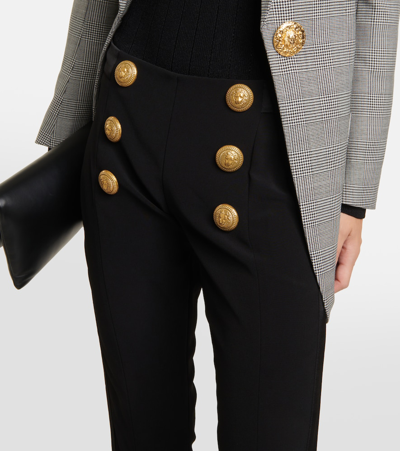 Balmain Button-embellished Crepe Wide-leg Pants In Black