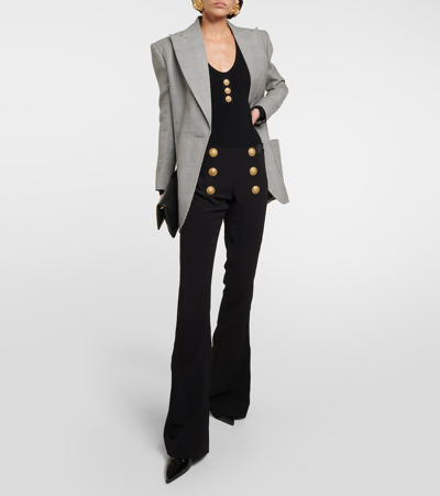 Balmain Button-embellished Crepe Wide-leg Pants In Black