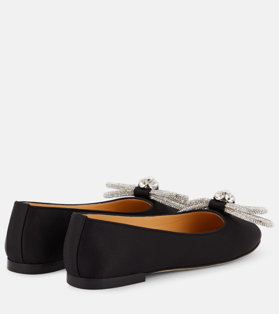 Mach&mach Double Bow Crystal-embellished Satin Point-toe Flats In Black