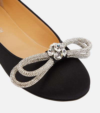 Mach&mach Double Bow Crystal-embellished Satin Point-toe Flats In Black