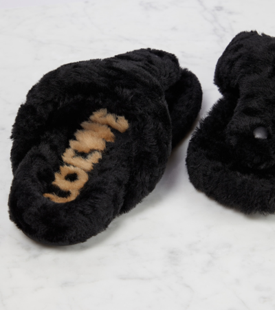 Shop Loewe Ease Shearling Thong Sandals In Black