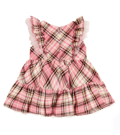 Shop Monnalisa Baby Ruffle-trimmed Checked Dress In Pink