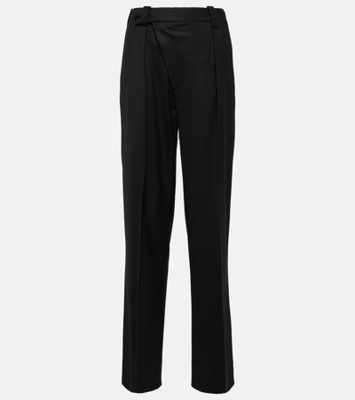 Shop Victoria Beckham Asymmetric Wool-blend Straight Pants In Black