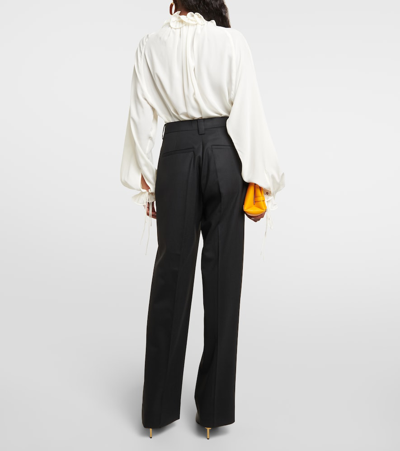 Shop Victoria Beckham Asymmetric Wool-blend Straight Pants In Black