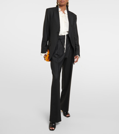 Shop Victoria Beckham Asymmetric Wool-blend Straight Pants In Black
