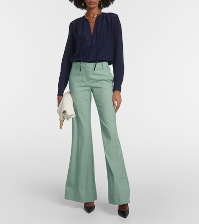 Etro Embroidered Silk Blouse In Blue