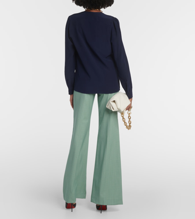 Shop Etro Embroidered Silk Blouse In Blue