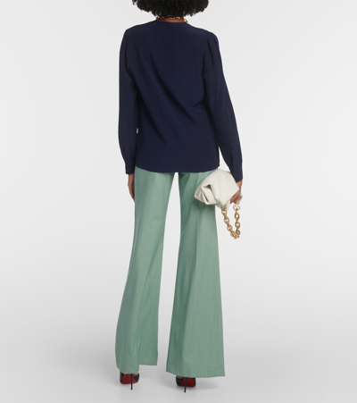 Etro Embroidered Silk Blouse In Blue