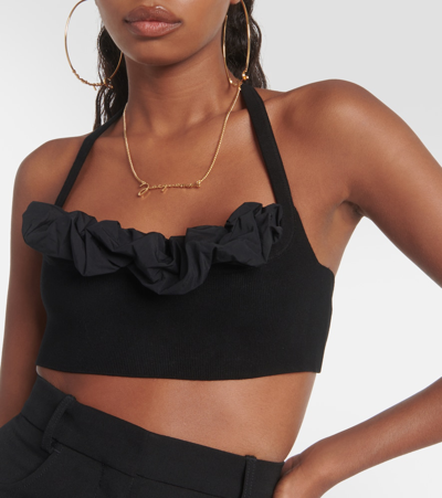 Shop Jacquemus Le Bandeau Frivolli Ruffled Bra Top In Black