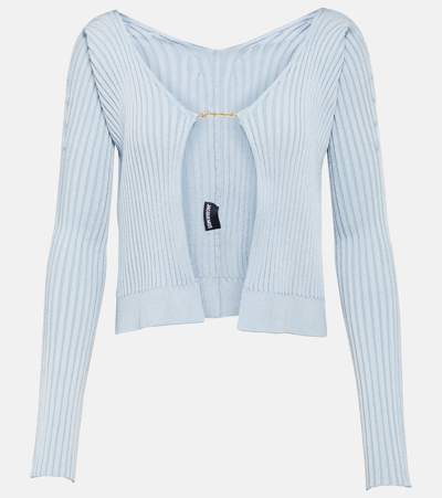 Shop Jacquemus La Maille Pralu Ribbed-knit Cardigan In Blue