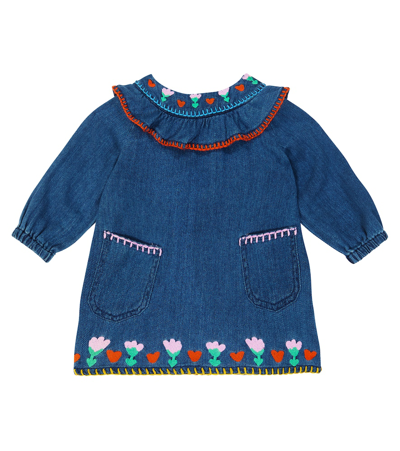 Shop Stella Mccartney Baby Embroidered Denim Dress In Blue