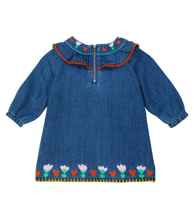 Shop Stella Mccartney Baby Embroidered Denim Dress In Blue