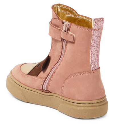 Monnalisa Teddy Bear Nubuck Leather Boots In Pink