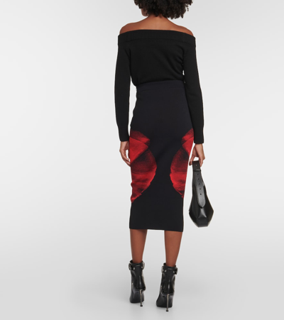 Shop Alexander Mcqueen Floral Knit Midi Skirt In Black