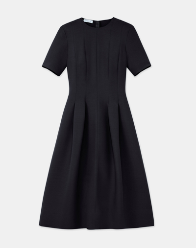 Shop Lafayette 148 Wool-silk Crepe Dress In Black