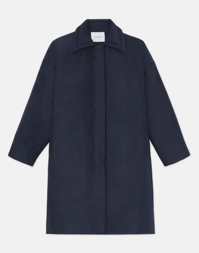 Shop Lafayette 148 Micro Twill Quilted Down Oversized Coat In Blue