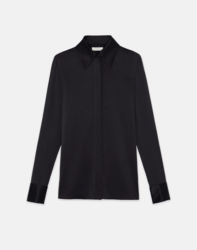 Shop Lafayette 148 Silk Charmeuse Blouse In Black