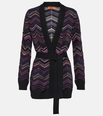 Shop Missoni Zig Zag Belted Wool-blend Cardigan In Multicoloured