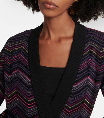 Shop Missoni Zig Zag Belted Wool-blend Cardigan In Multicoloured