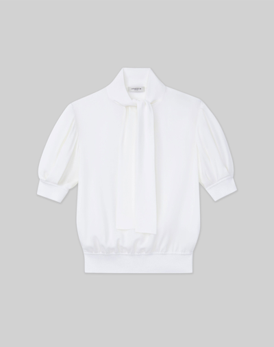 Shop Lafayette 148 Plus-size Organic Silk Georgette Bow Blouse In White