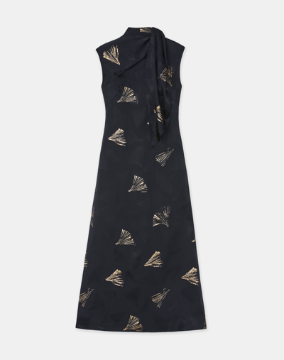 Shop Lafayette 148 Metallic Leafed Pages Jacquard Scarf Dress In Black