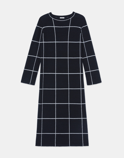 Shop Lafayette 148 Tile Grid Cashmere Intarsia Dress In Black