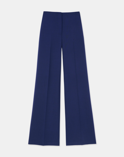 Shop Lafayette 148 Responsible Wool Double Face Thames Pant In Midnight Blue