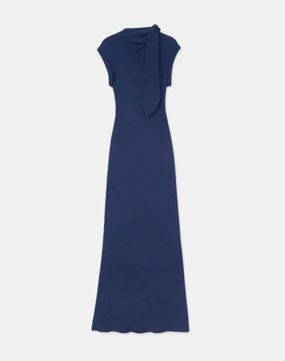 Shop Lafayette 148 Silk Georgette Bias Scarf Gown In Midnight Blue