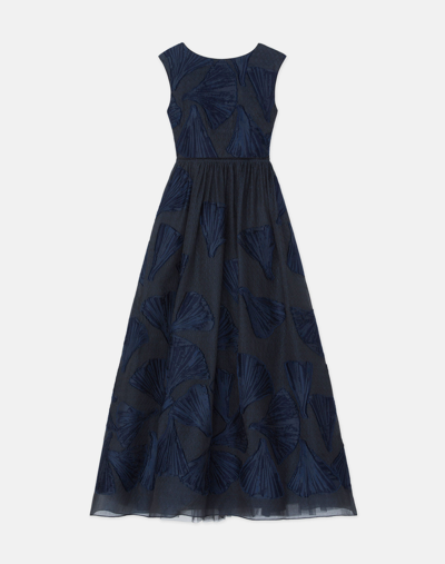 Shop Lafayette 148 Leafed Pages Cotton-silk Fil Coupé Gown In Midnight Blue