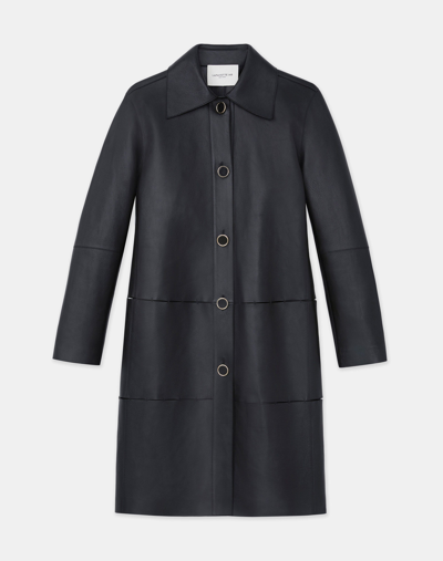 Shop Lafayette 148 Nappa Leather Double Face Oversized Coat In Black