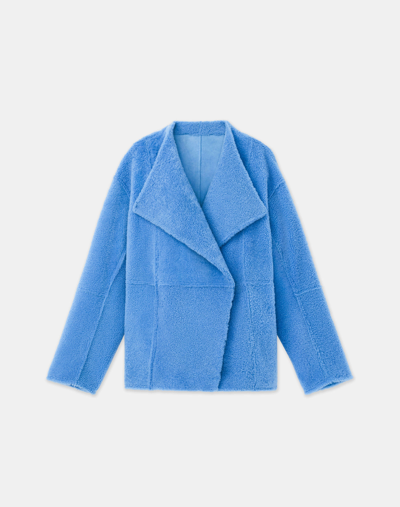 Shop Lafayette 148 Shearling Reversible Coat In Blue Iris