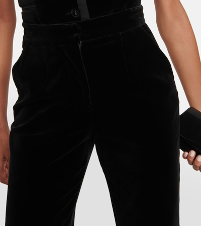 Costarellos Cotton Velvet Mid Rise Straight Pants In Black